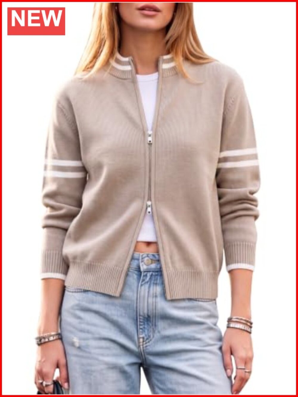 Women's Long Sleeve Zip Up Cardigan Sweater Casual Bomber Jacket